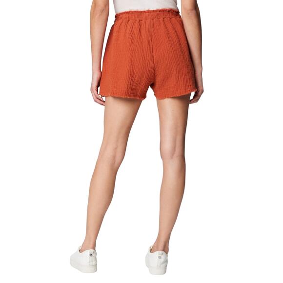 Blank NYC Sunset Escape Shorts Womens M Orange Red High Rise Cotton Raw Hem NWT - Picture 4 of 16
